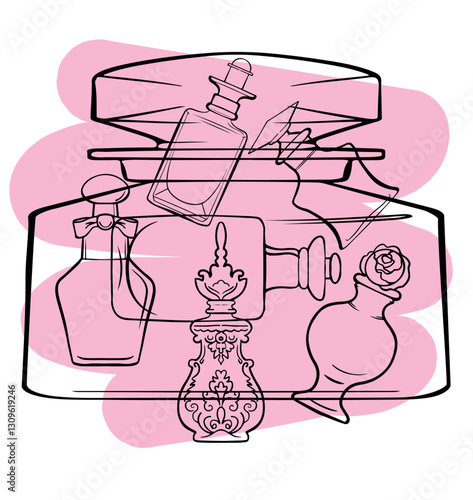 Abstract hand draw perfume bottles