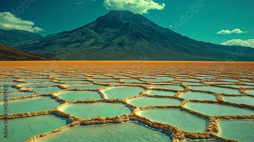 Majestic Mountain and Hexagonal Salt Flats Landscape