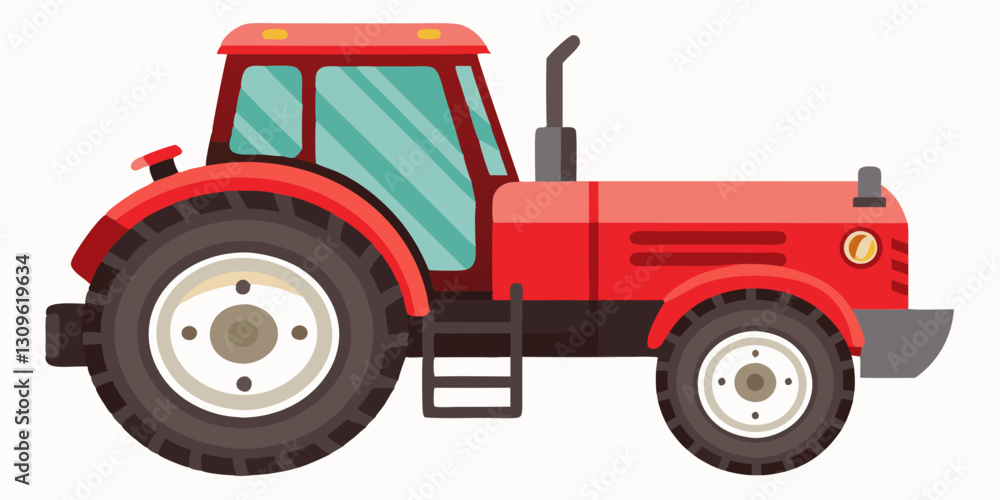 Naklejka premium A vibrant red farm tractor with large tires perfect for fieldwork