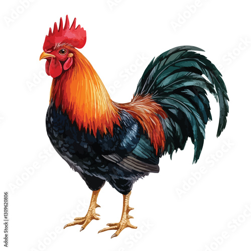 Vibrant Rooster Watercolor Isolated Cutout Single Object