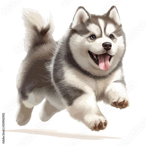 Energetic Alaskan Malamute Puppy Running Isolated Cutout