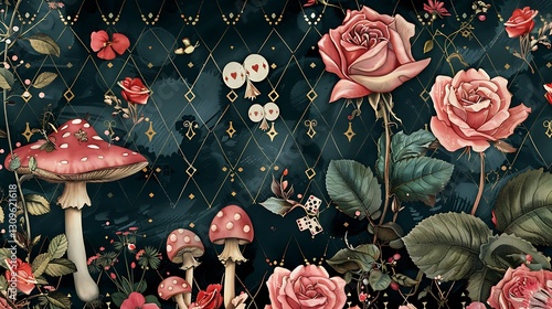 Enchanted Garden: A Whimsical Wonderland of Roses and Mushrooms