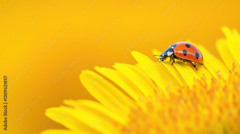 Vibrant Ladybug on Bright Yellow Flower Petal with Soft Focus Vibrant Ladybug on Bright Yellow Flower Petal with Soft Focus