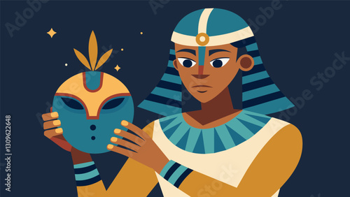 Incorporating the ancient Egyptian practice of cartonnage individuals create their own decorative masks representing their inner selves and allowing. Vector illustration