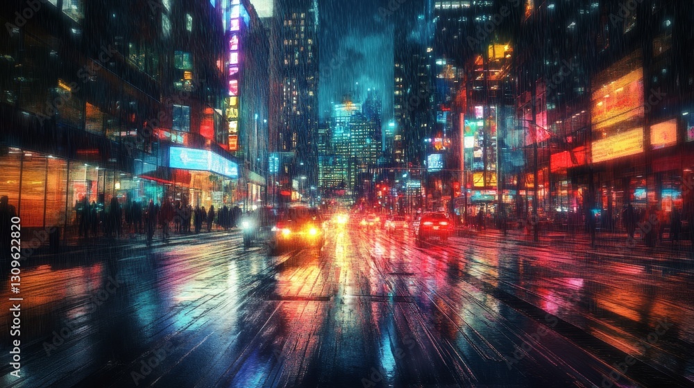 Cityscape Bathed in Soft Glow After Rain Shower at Nighttime Cityscape Bathed in Soft Glow After Rain Shower at Nighttime