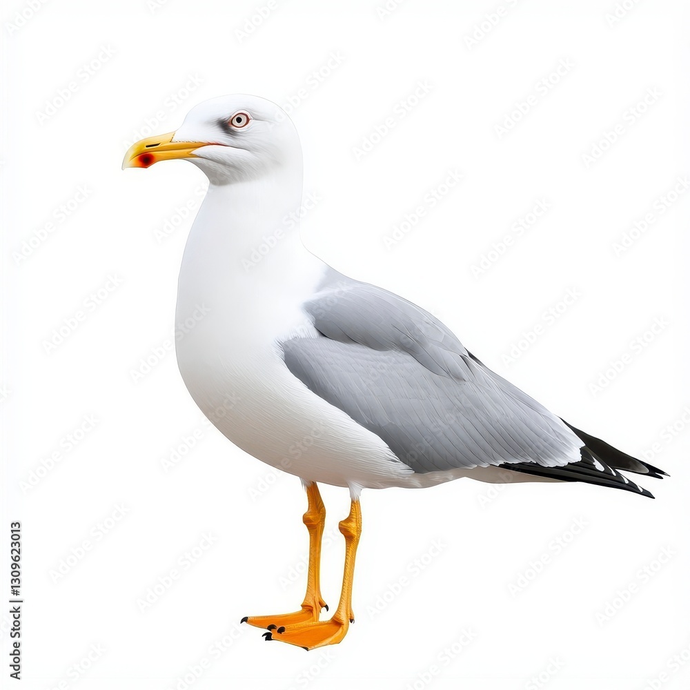 White And Grey Seagull Bird Profile Closeup Isolated On White Background White And Grey Seagull Bird Profile Closeup Isolated On White Background