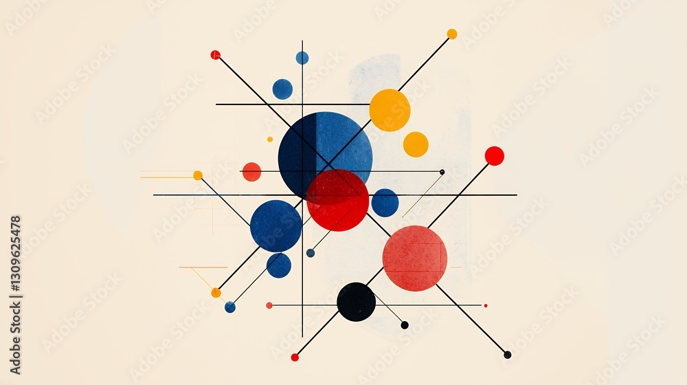 Abstract Geometric Artwork with Interconnected Circles and Lines Abstract Geometric Artwork with Interconnected Circles and Lines