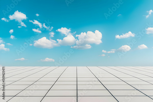 White Tile Floor and Blue Sky Background Illustration