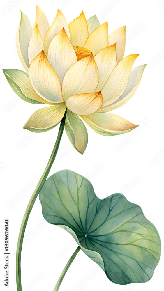 Obraz premium Lotus Blossom in Watercolour: A beautiful watercolour painting of a pristine lotus flower, radiating purity and tranquility.