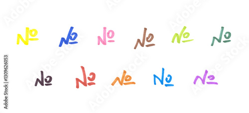 Number sign Symbol Set, Hand-drawn Colorful Marker Glyphs on Transparent Background