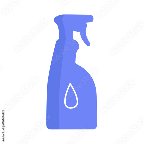 Plastic spray bottle blue icon. Household cleaner container with sprayer. Isolated detergent symbol. Hygiene, washing, and sanitation concept. Suitable for home, kitchen or bathroom cleaning design.