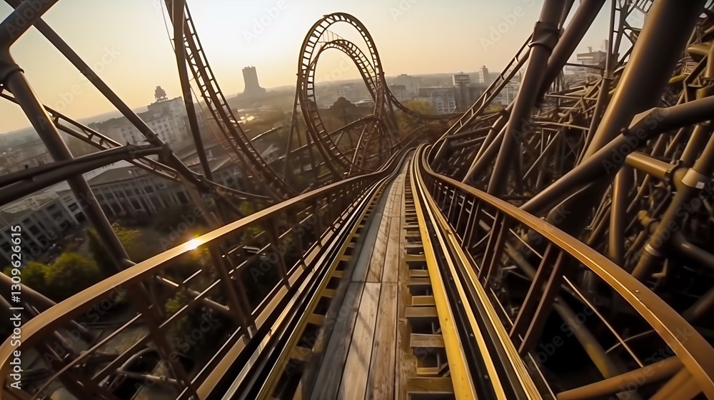 Sunset Rollercoaster Ride for City Skyline. Sunset Rollercoaster Ride for City Skyline.