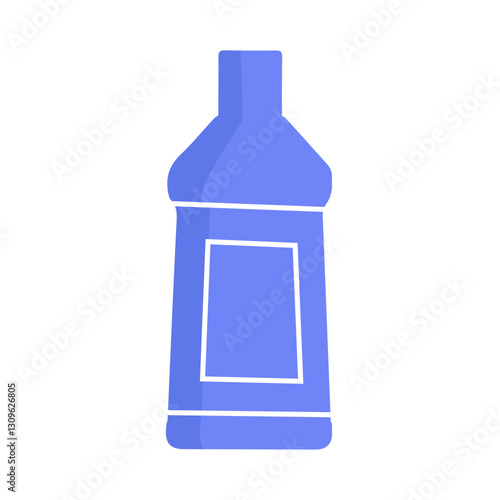 Plastic household bottle blue icon. Isolated container with liquid detergent, soap or cleaning solution. Suitable for hygiene, laundry and domestic product designs. Symbol template for advertising.