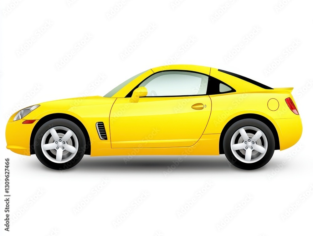 Yellow Sports Coupe Side Profile on White Background Yellow Sports Coupe Side Profile on White Background