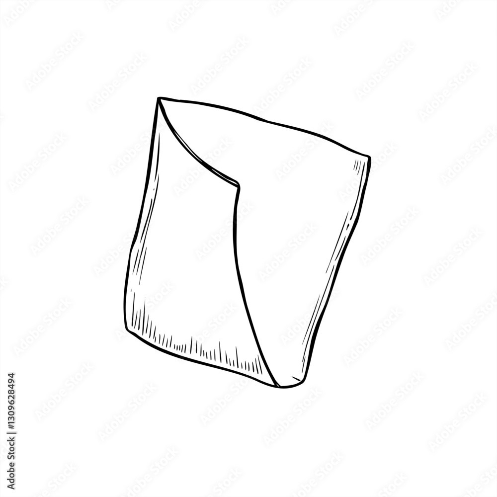 Empty craft paper box for French fries, nuggets or burger line ink illustration in black and white. Fast street food holder paperboard container realistic vector illustration. Snack package for design Empty craft paper box for French fries, nuggets or burger line ink illustration in black and white. Fast street food holder paperboard container realistic vector illustration. Snack package for design