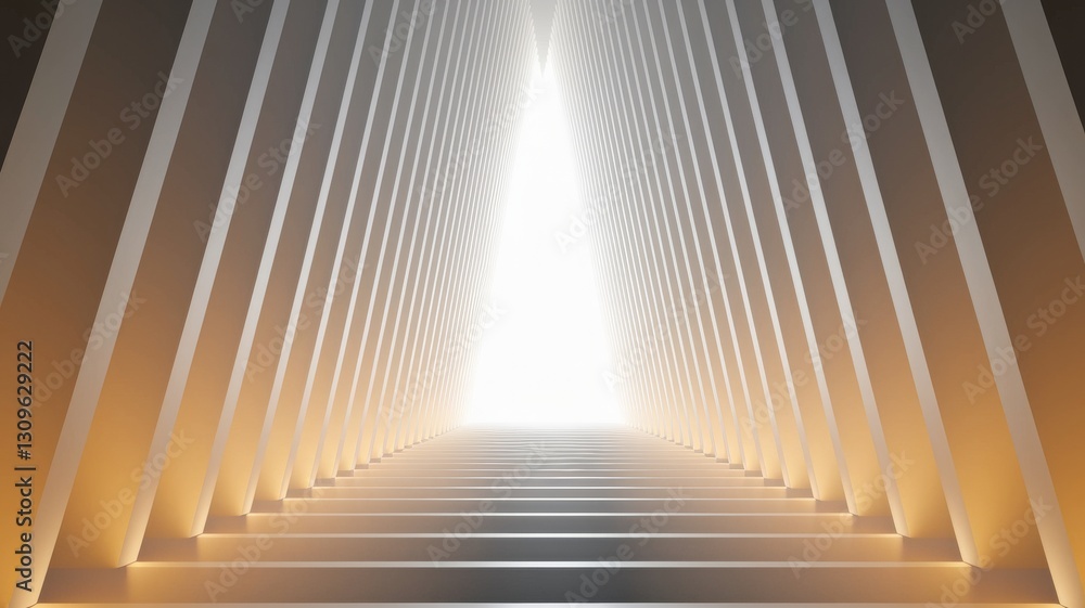 Naklejka premium A 3D elongated white columns converging symmetrically to a central bright light creates a corridor-like perspective