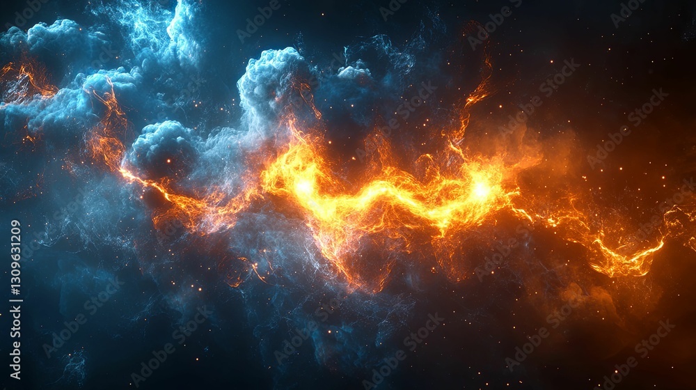 Abstract Cosmic Fire and Ice Nebula Collision Abstract Cosmic Fire and Ice Nebula Collision
