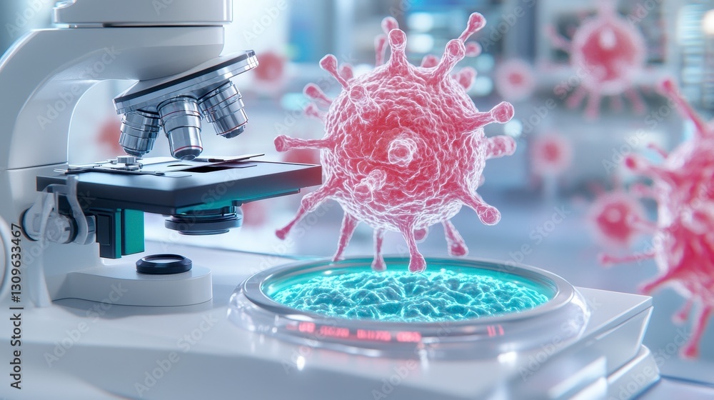 Obraz premium Microscopic Virus Under Microscope in Modern Lab