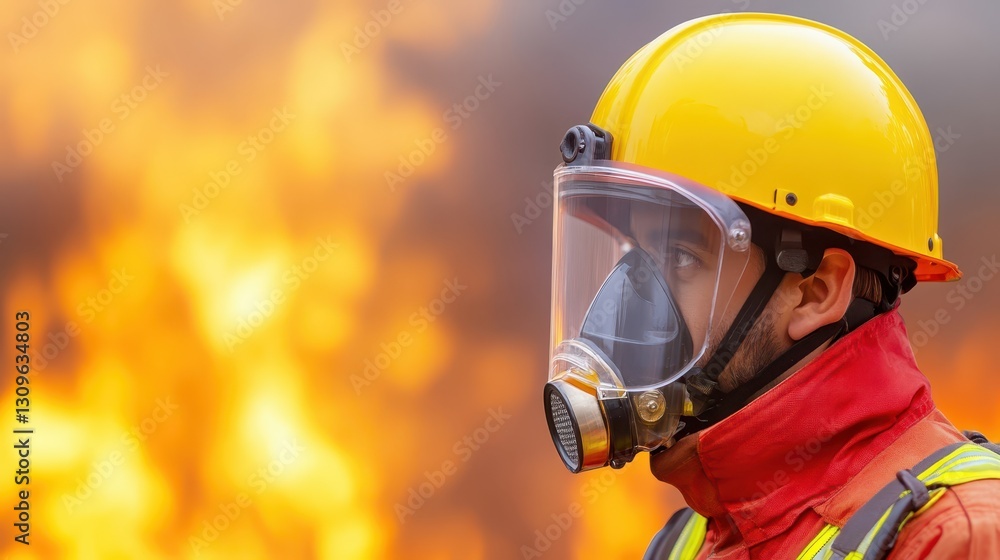 Valiant firefighter in yellow, portrait of courage, service, and community safety Valiant firefighter in yellow, portrait of courage, service, and community safety