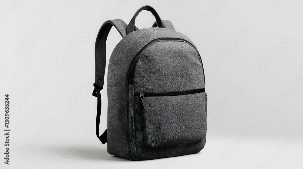 Naklejka premium sleek gray backpack with minimalist design, featuring multiple compartments and adjustable straps