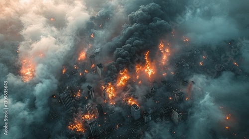 Wallpaper Mural Aerial View of City Engulfed in Widespread Fires and Smoke Torontodigital.ca