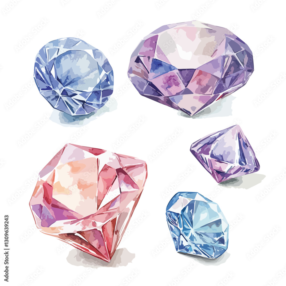 Elegant Set of Watercolor Diamonds Isolated on White Background Elegant Set of Watercolor Diamonds Isolated on White Background