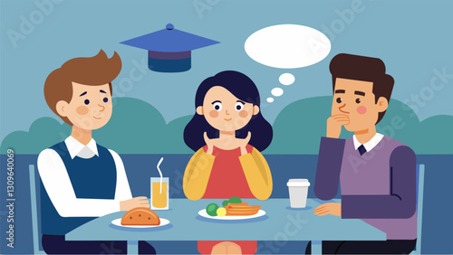 At a family dinner a young adult confesses to their parents the amount of debt they have accumulated while pursuing their dream career.. Vector illustration