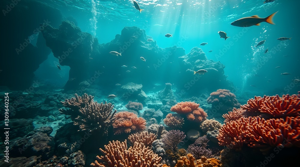 Naklejka premium Sunlit Coral Reef Sanctuary