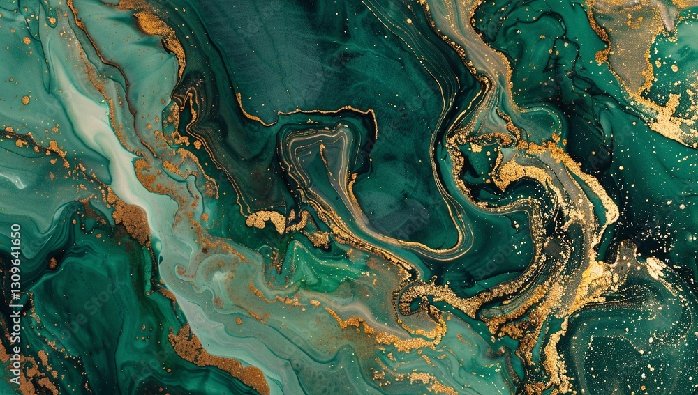 Obraz premium Swirling emerald and gold abstract art. Luxurious, elegant, and rich in texture.