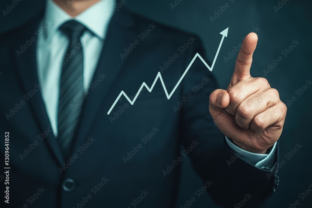 Businessman Pointing at Investment Growth Graph with Professional Background Businessman Pointing at Investment Growth Graph with Professional Background