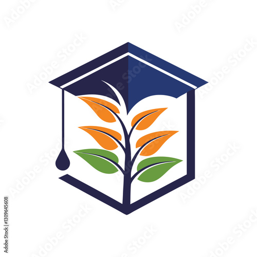  Logo with a plant for a masterdegree vector on white background