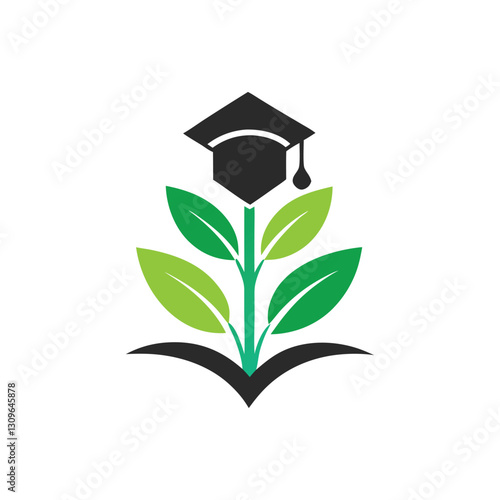  Logo with a plant for a masterdegree vector on white background