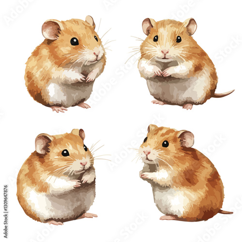Hamster Watercolor Cutout Isolated Set