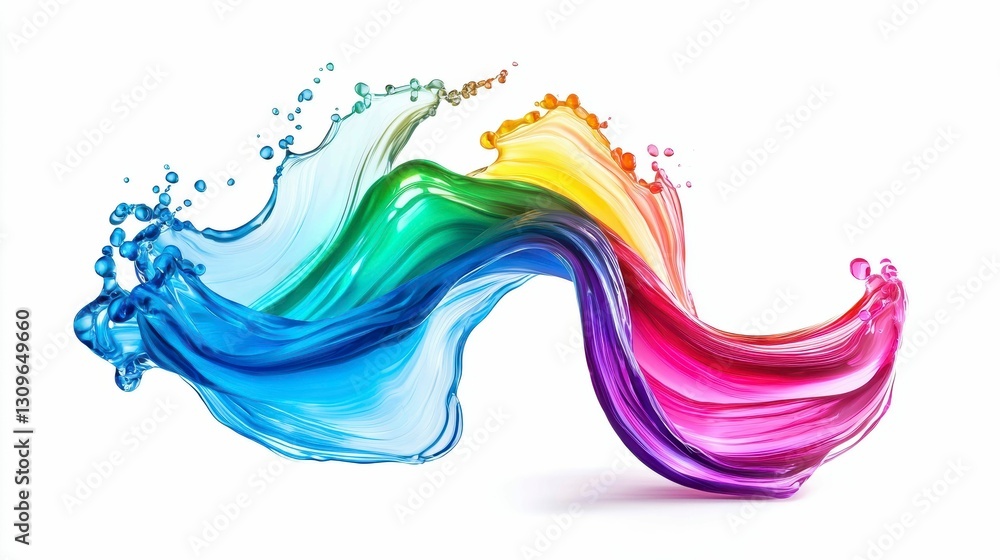 Abstract Fluid Design with Rainbow Colors Waving Swirling and Splashing on White Background Abstract Fluid Design with Rainbow Colors Waving Swirling and Splashing on White Background
