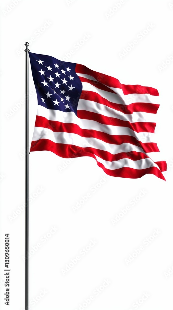 Obraz premium United States National Symbol Waving Under Clear Sky Iconic Red White Blue Stripes and Stars Emblem