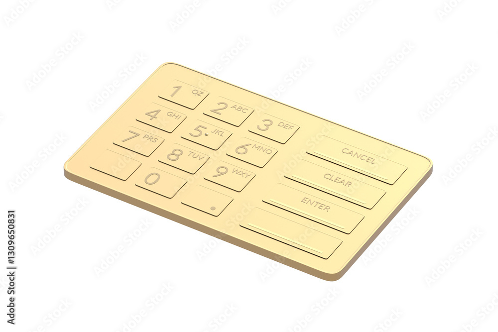 Golden ATM keypad isolated on white background. 3d render