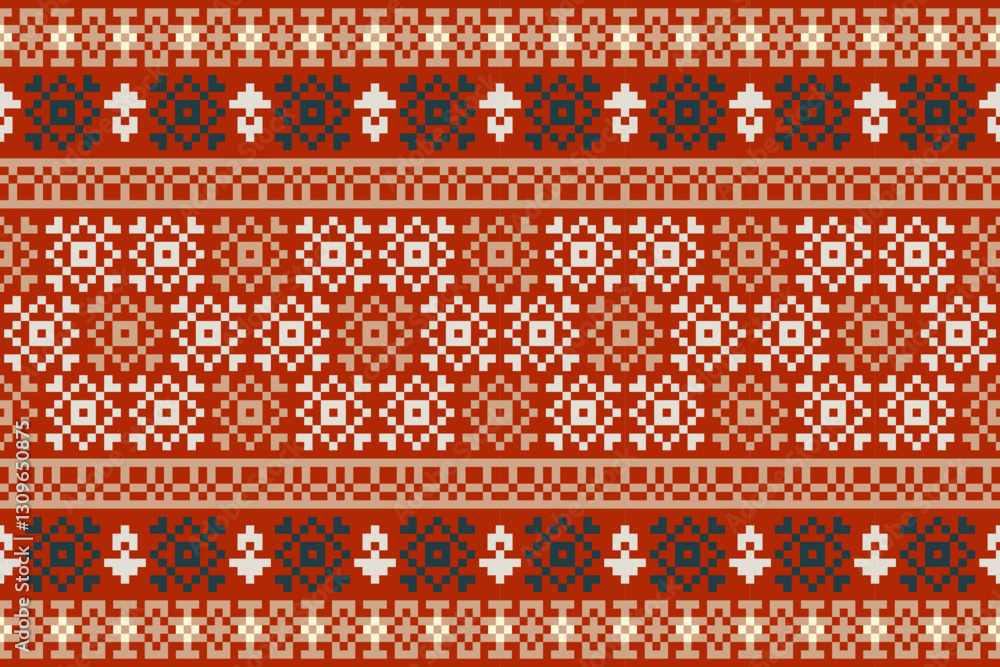 Traditional pixel art embroidery, ethnic geometric patterns Traditional pixel art embroidery, ethnic geometric patterns