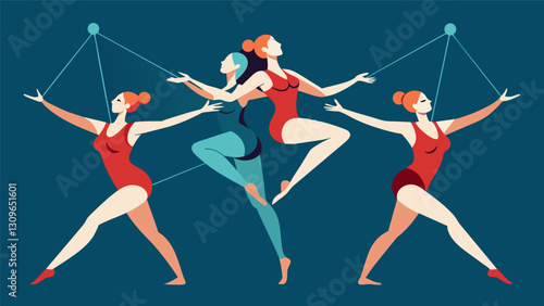 A captivating performance unfolds as the swimmers gracefully weave in and out of each other their bodies moving in perfect unison like the strings of. Vector illustration