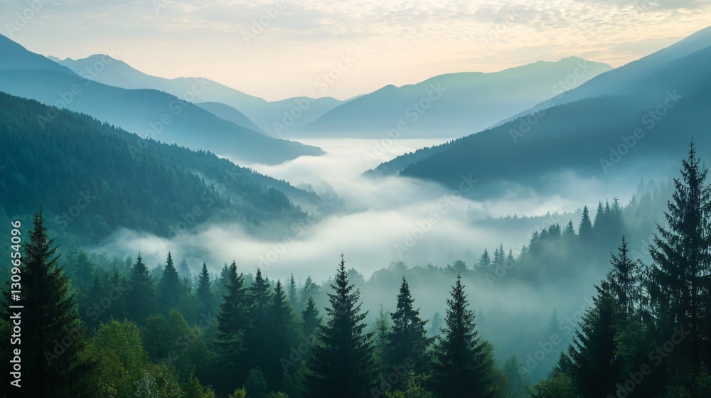 Fototapeta premium Majestic Foggy Mountains Landscape