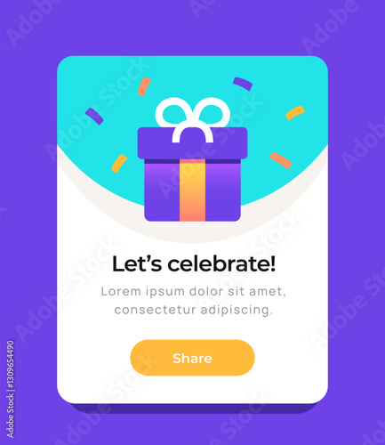 Congratulations pop up banner. Pop up notification for receiving reward or gift. Website User Interface Design with a gift box with present or surprise. Flat vector illustration isolated on background