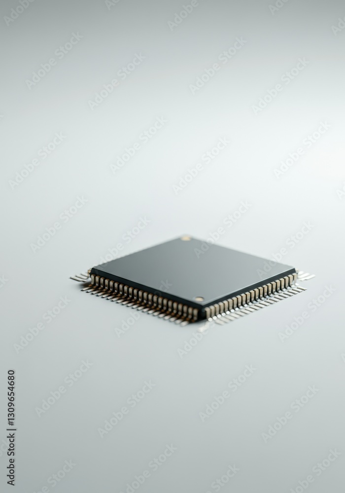 Close-up of a black microchip on a light gray background Close-up of a black microchip on a light gray background
