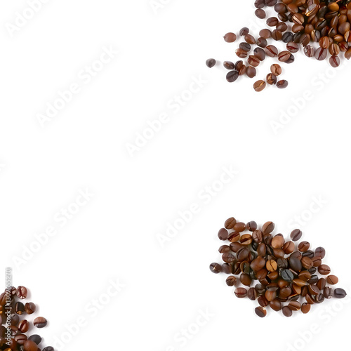 coffee beans in different corners of white canvas with different layout and formats photo