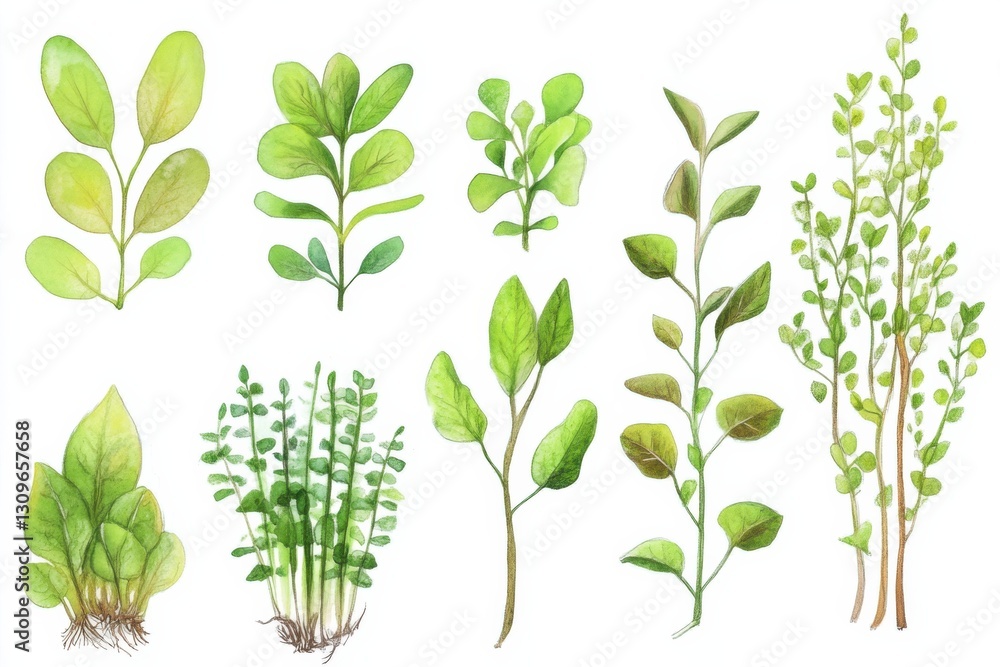 Fototapeta premium Illustration of Nephrolepis exaltata highlighting various plant parts and leaf structures