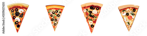 Pizza Slices with Various Toppings and Crusts