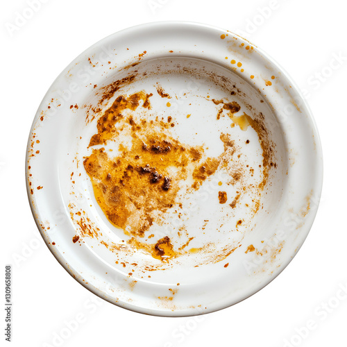 Dirty plate isolated on transparent white background, png. 