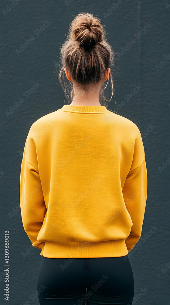Yellow Sweatshirt Back View Realistic Image Yellow Sweatshirt Back View Realistic Image