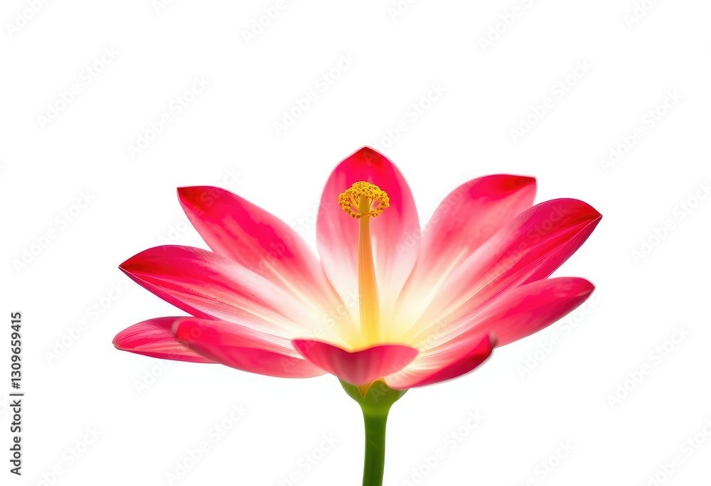 Fototapeta premium A single vibrant bloom, petals unfurled, isolated against a pure white backdrop, delicate, shot
