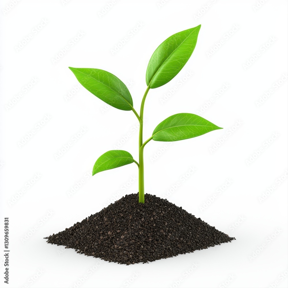 Small green plant emerging from rich dark soil symbolizing growth, life, and nature in a flourishing environment Small green plant emerging from rich dark soil symbolizing growth, life, and nature in a flourishing environment