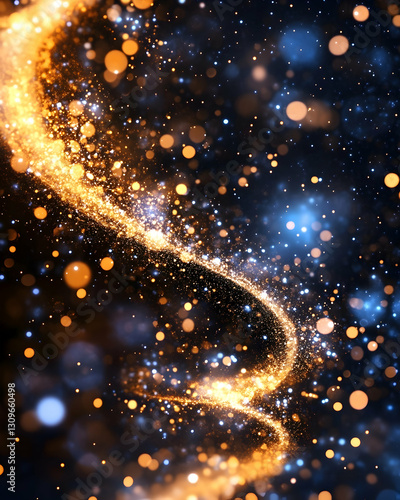 Golden sparkle trail on dark background.