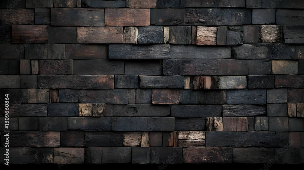 Obraz premium Dark Wood Block Wall Background Texture